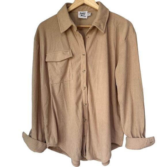 Princess Polly Lightweight Corduroy Shacket Long Sleeve Shirt, Cream Beige, 8 - Picture 1 of 11